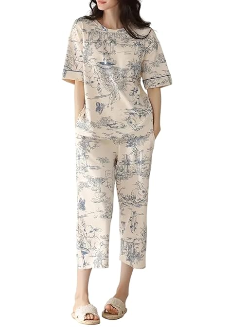 Louis Luxe Womens Korean Night Dress || Full Pyjama Set || Korean Nightsuit || Women Nightwear ||Round Neck Full Sleeve Nightsuit || Loungewear || Everyday Nightdress (ND-17)
